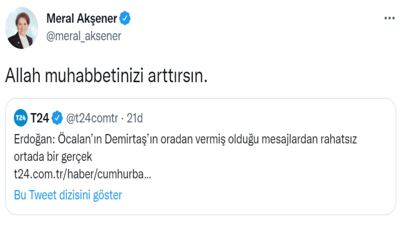 Meral Akşener'den Erdoğan'a Öcalan göndermesi: 