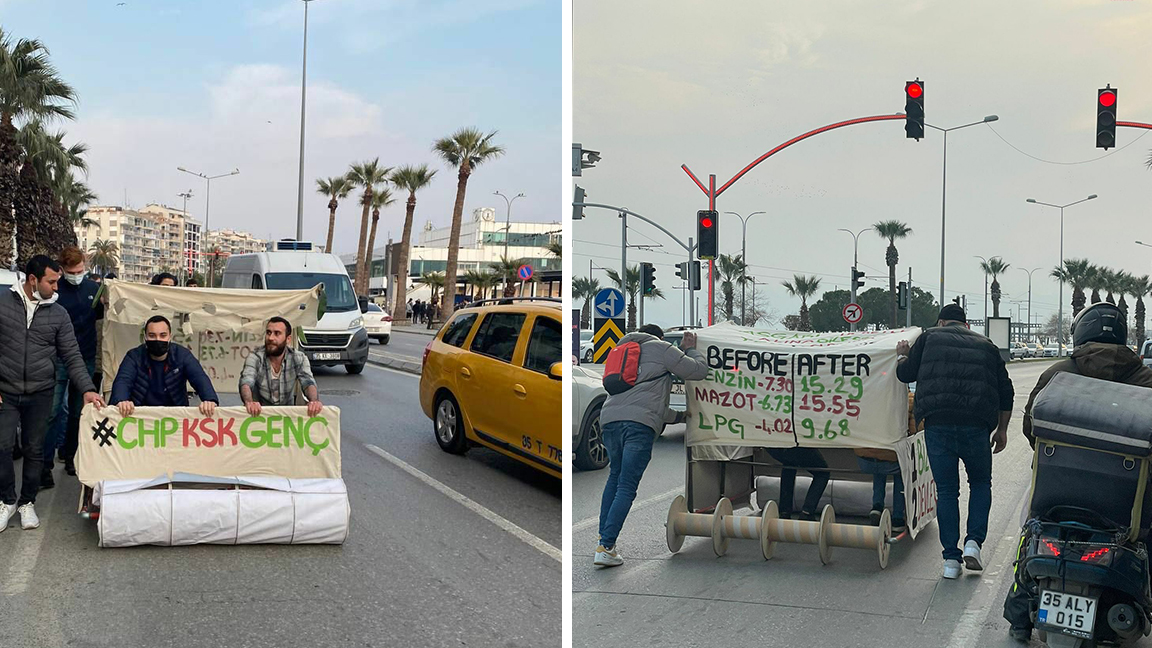 Akaryakıt zamlarını 'taş devri' arabasıyla protesto ettiler