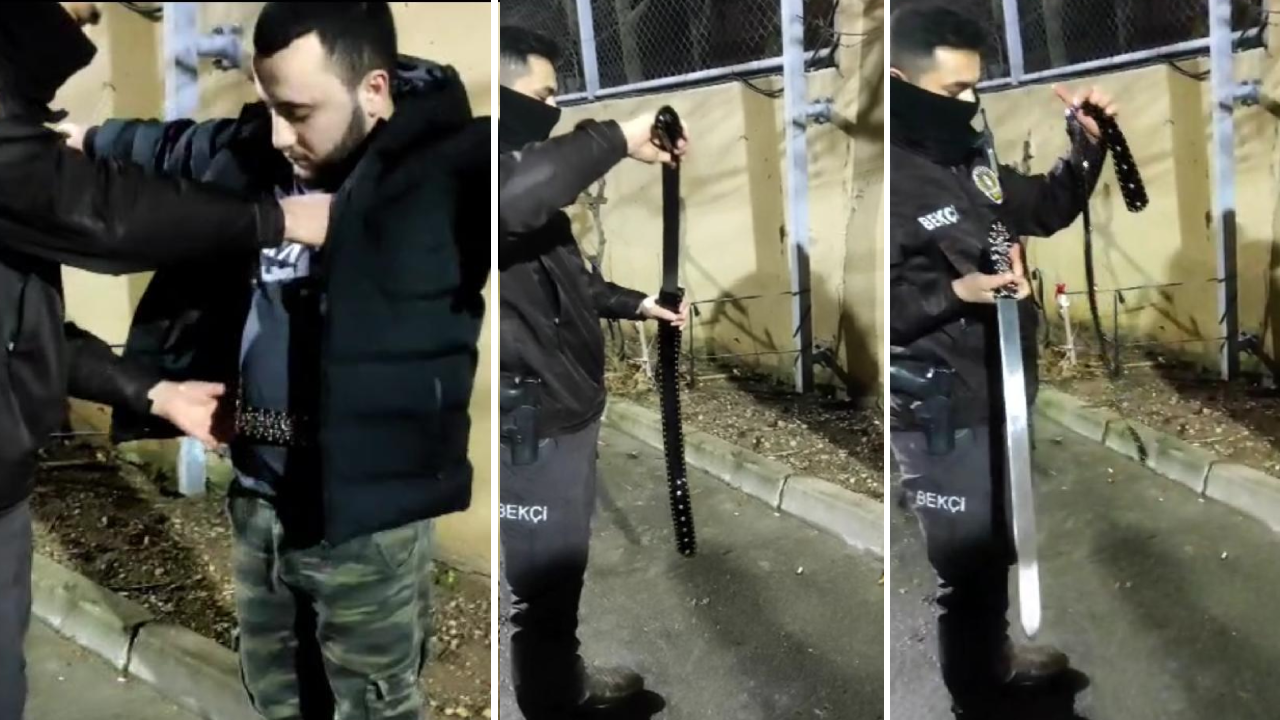 Bekçilerin üst araması yaptığı kişinin kemerinden kılıç çıktı!