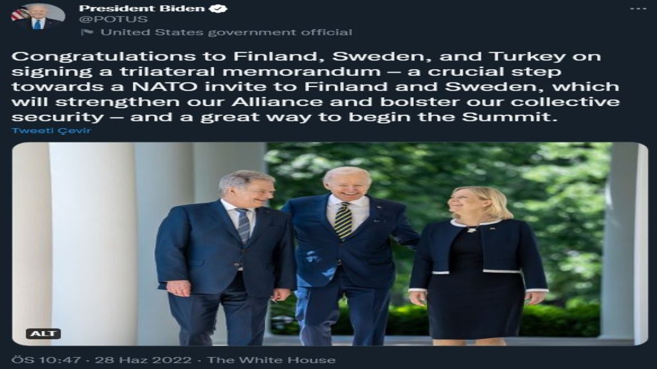 Biden'dan, Türkiye, İsveç ve Finlandiya'ya tebrik