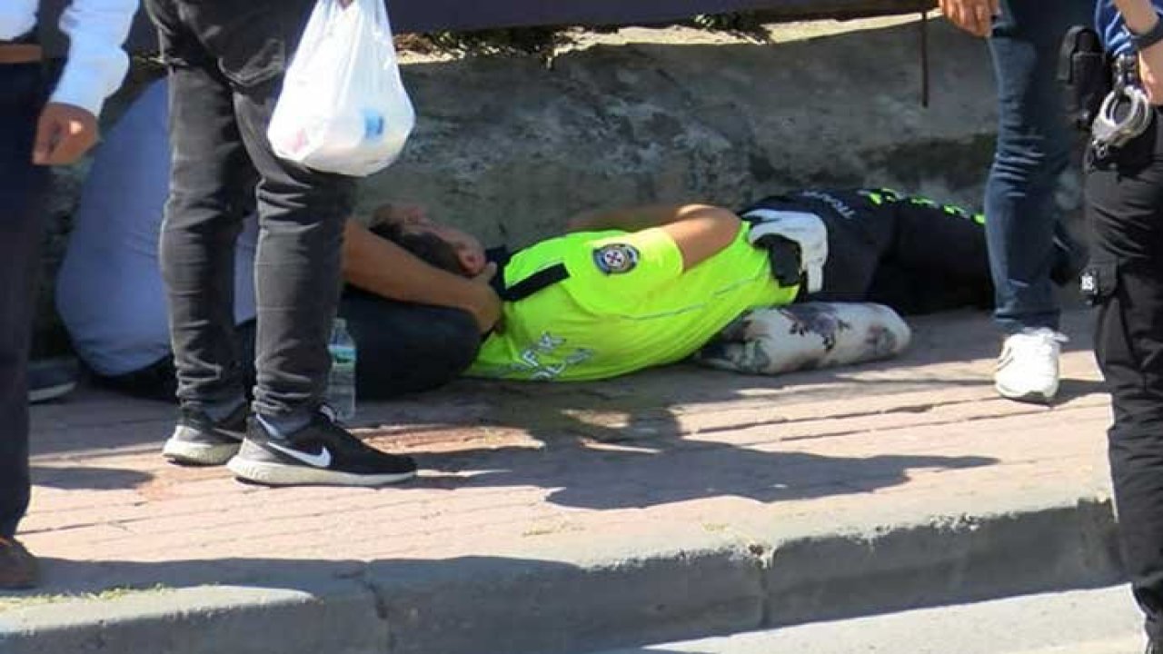 Trafik polisine otomobil çarptı