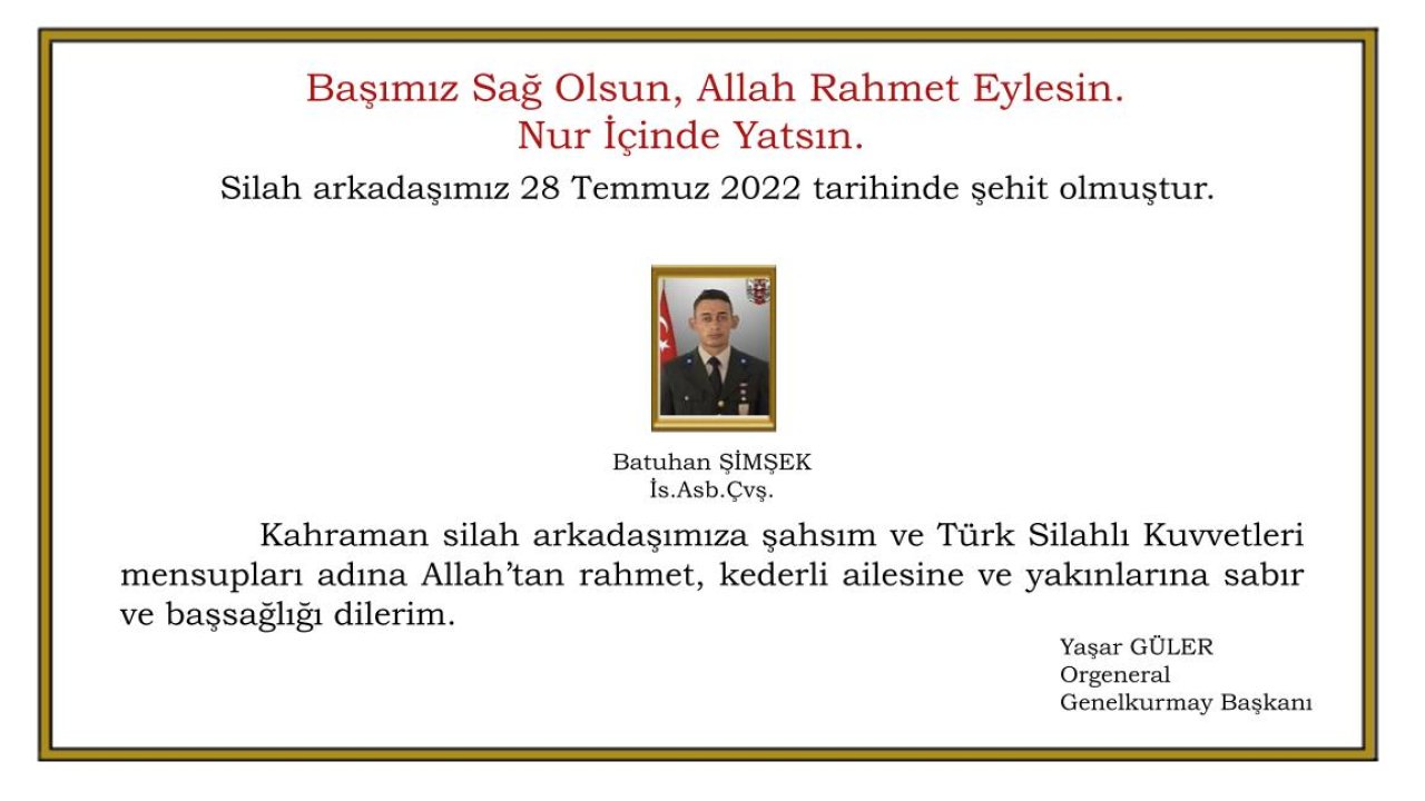 Milli Savunma Bakanlığı: Pençe- Kilit Operasyonu bölgesinde 1 asker şehit oldu