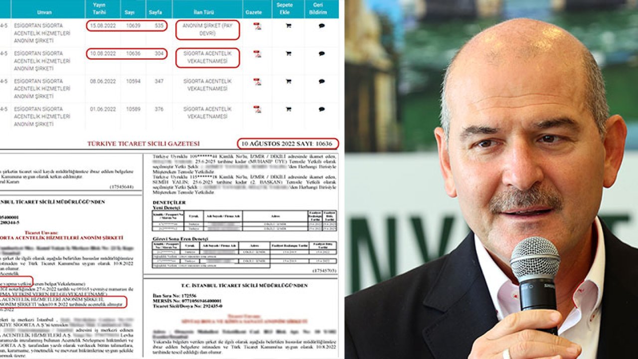 Çiğdem Toker: Süleyman Soylu, Esigortan şirketindeki 500 adet hissesini Fatma Nur Eslem Soylu ve Engin Levent 
