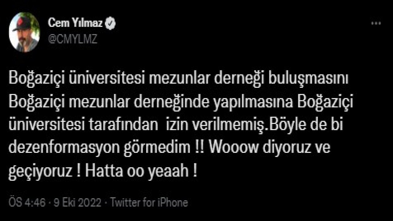 Cem Yılmaz'dan Boğaziçi mezunlarına kutlama izni verilmemesine tepki: Böyle bir dezenformasyon görmedim!