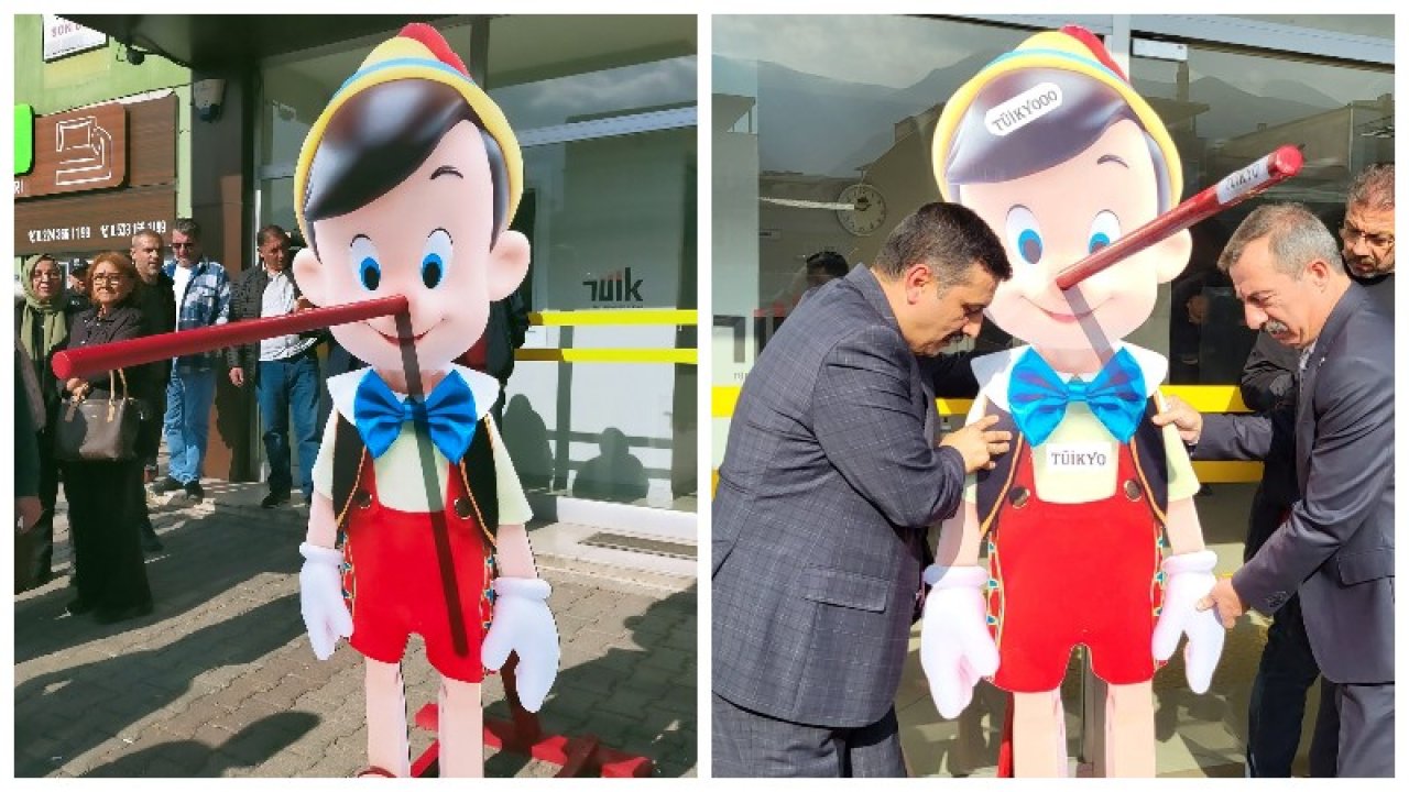 İYİ Partililer, TÜİK’in kapısına Pinokyo maketi bıraktı