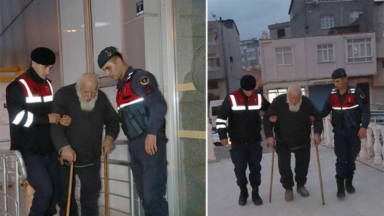 Oğlunu öldüren 95 yaşındaki baba tutuklandı; adliyeye çift bastonla geldi