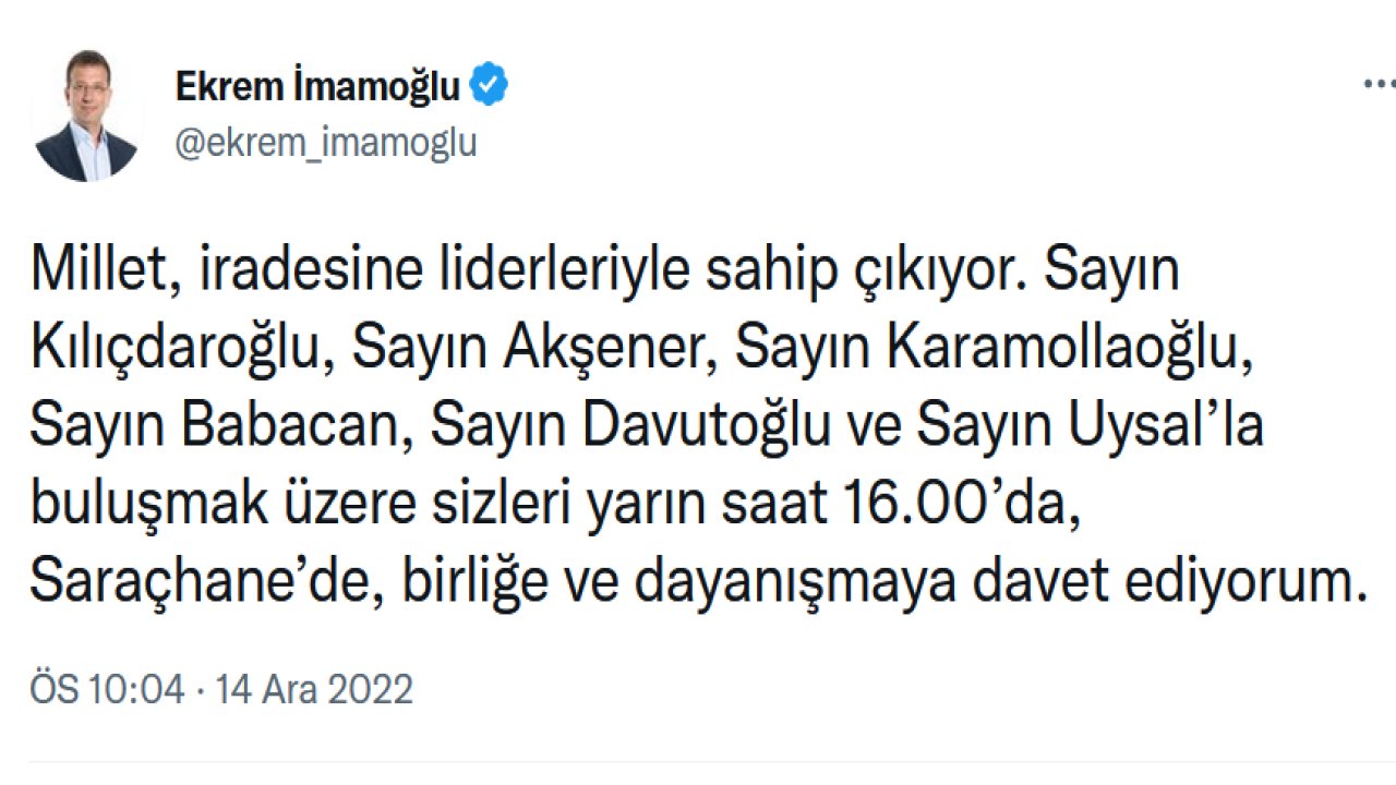 İmamoğlu’ndan Saraçhane’ye davet