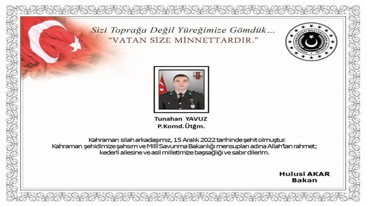 MSB: Pençe-Kilit Harekâtı’nda yaralanan üsteğmen şehit oldu
