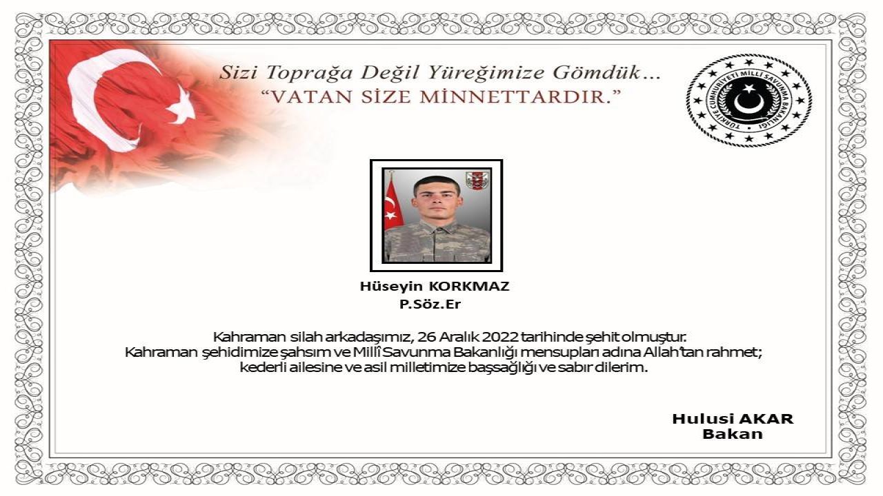 MSB: 1 asker şehit oldu