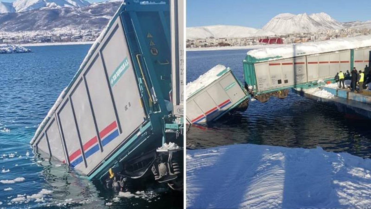 Feribot iskelesinde iki vagon Van Gölü’ne düştü
