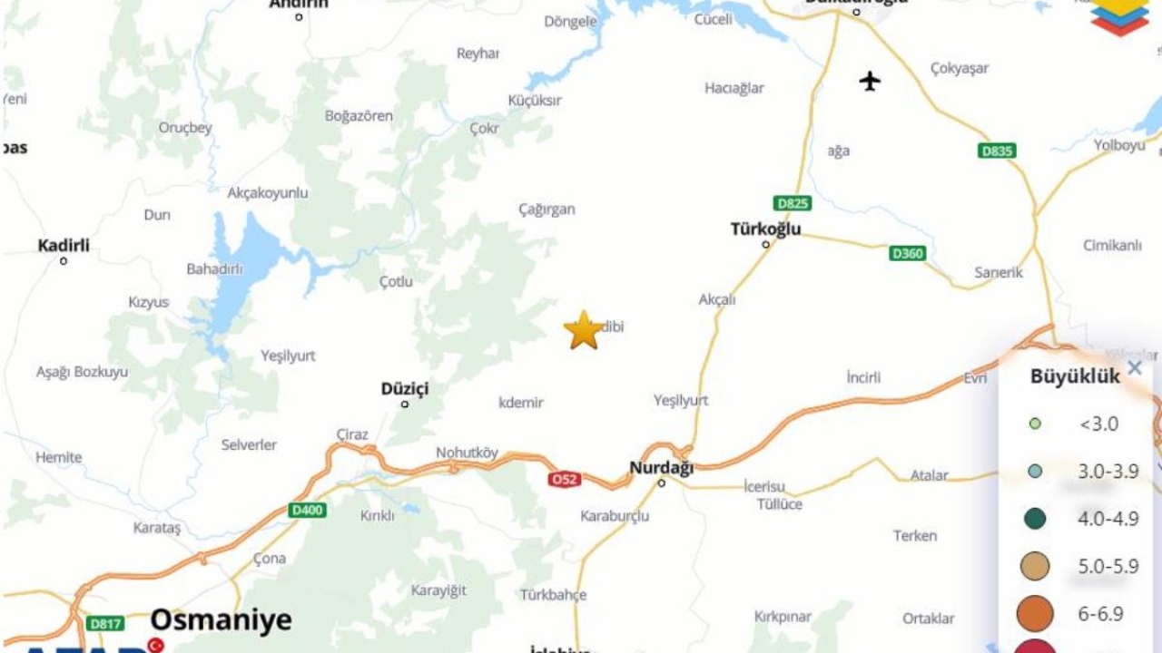 Kahramanmaraş Türkoğlu'nda 4.1 Büyüklüğünde Deprem Oldu