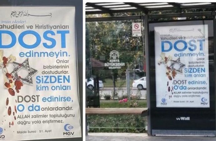 Konya’da belediyeye ait duraklara ‘nefret söylemi’ içeren ilanlar asıldı