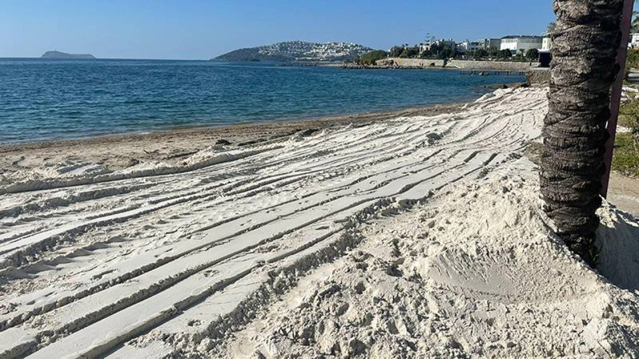 Bodrum'da sahile 5 kamyon beyaz kum döküldü, belediye yasal işlem başlattı