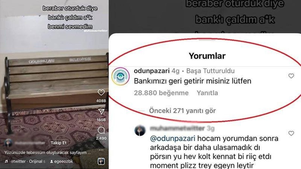 Aşkını ilan ettiği bankı evine götürdü, belediye o paylaşıma yorum yazdı: Bankımızı geri getirir misiniz lütfe