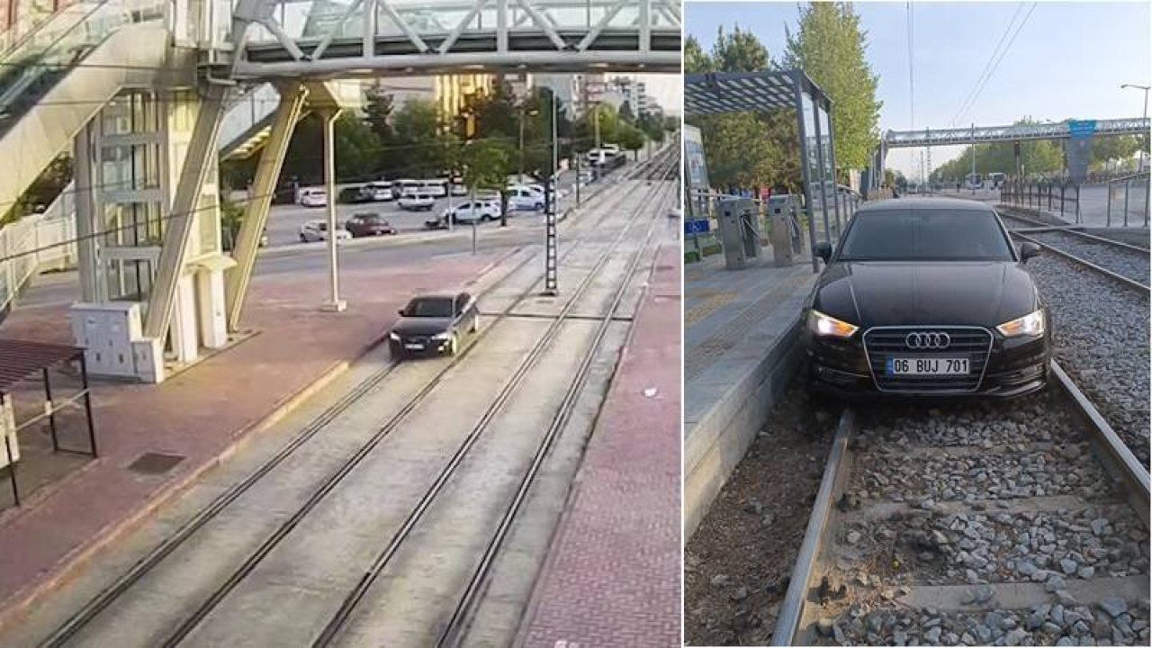 2,15 promil alkollü çıktı; tramvay yoluna girdi