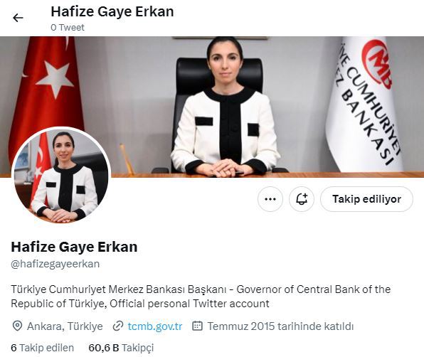 Sahte hesaplar sorun yarattı: Yeni Merkez Bankası Başkanı Hafize Gaye Erkan resmen Twitter’da