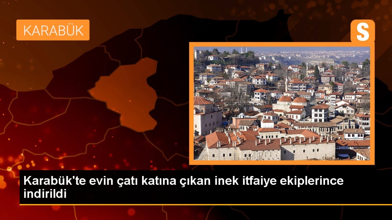 Karabük'te evin çatı katına çıkan inek itfaiye ekiplerince indirildi