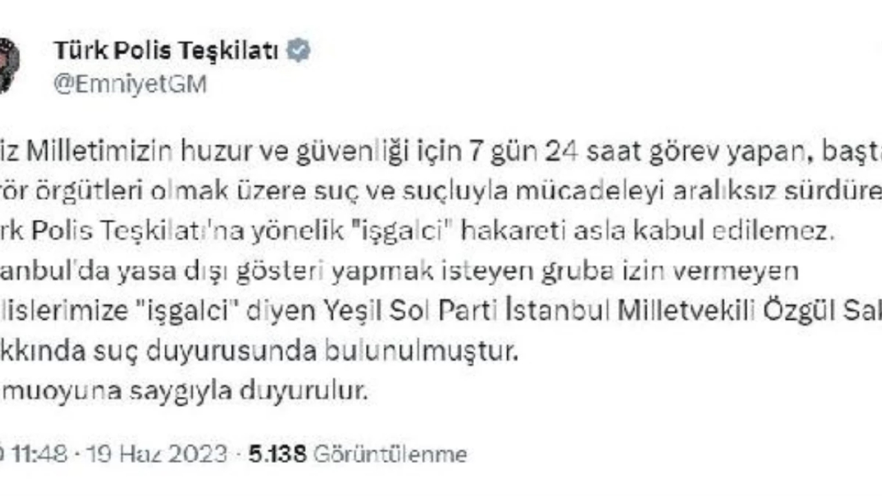 Yeşil Sol Parti İstanbul Milletvekili hakkında suç duyurusu