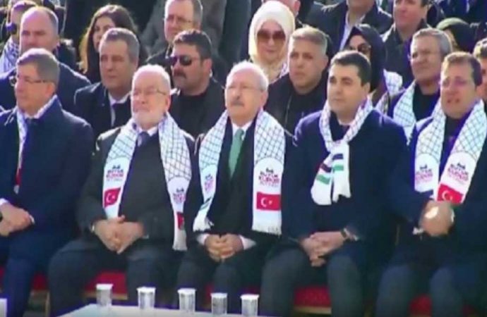 Karamollaoğlu, Kılıçdaroğlu, İmamoğlu, ve Davutoğlu Kudüs mitinginde