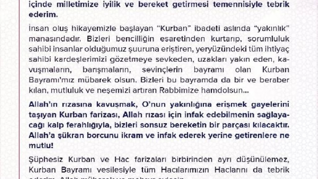 TBMM Başkanı Numan Kurtulmuş Kurban Bayramı için tebrik mesajı yayımladı