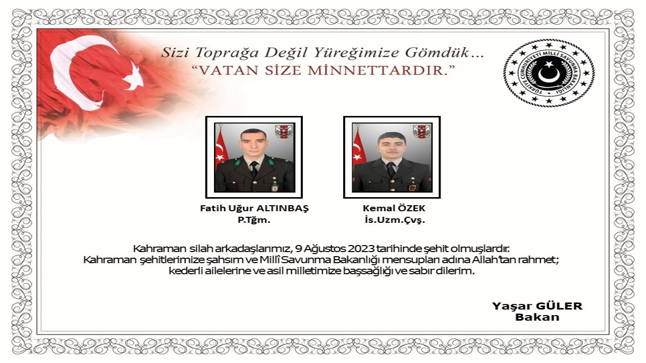 Milli Savunma Bakanlığı: 2 askerimiz şehit oldu
