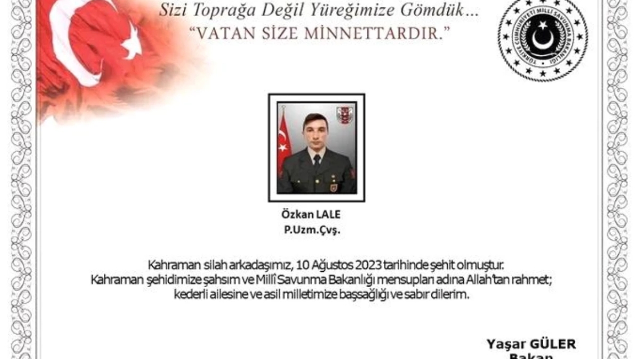 Pençe-Kilit Operasyonunda Şehit Olan P. Uzm. Çvş. Özkan Lale Açıklandı