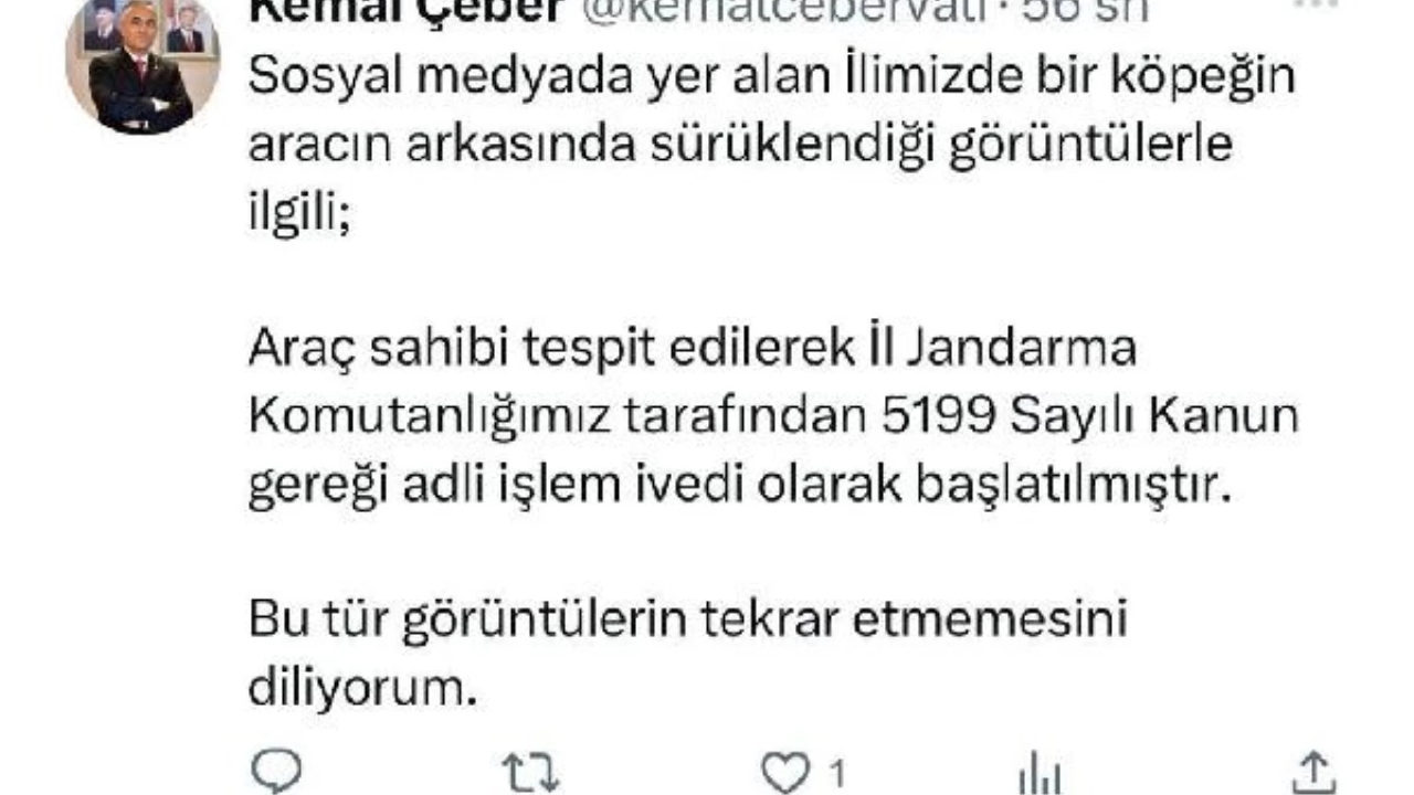 Gaziantep'te köpeği sürükleyen araç sahibi yakalandı