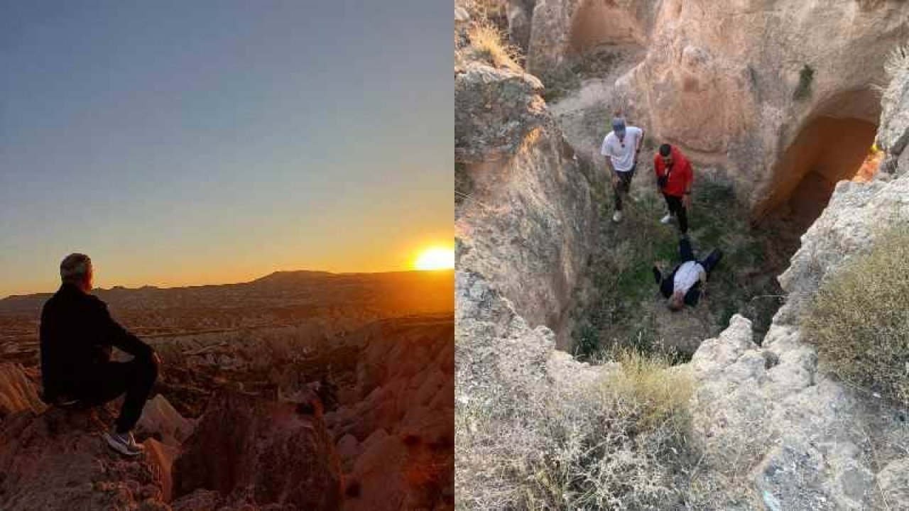 Kapadokya manzarasıyla fotoğraf çekilirken 6 metrelik kayalıktan düştü
