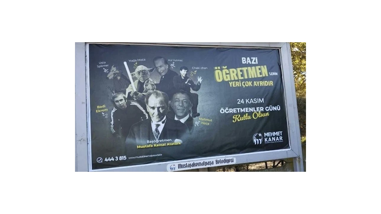 Bursa'da, tartışılan Öğretmenler Günü afişi