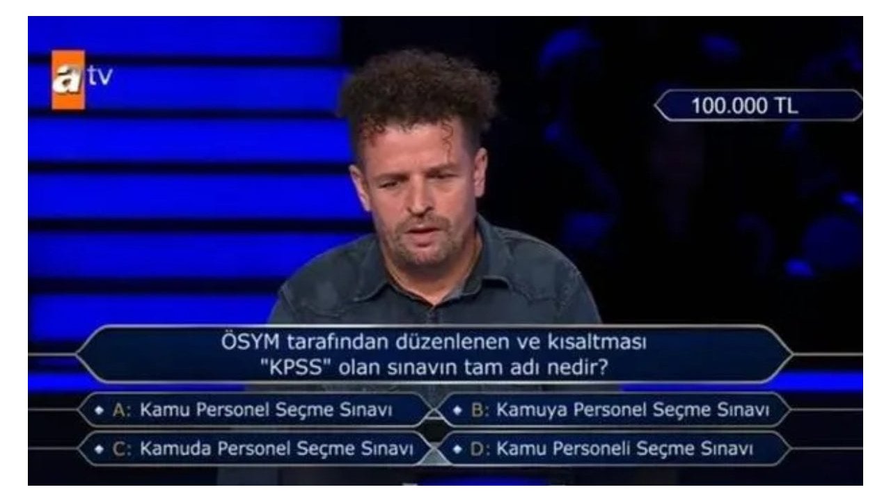 Kim Milyoner Olmak İster yarışmasında kara kara düşündüren ilginç soru! 100 bin liralık 'KPSS' sorusunu çözebi