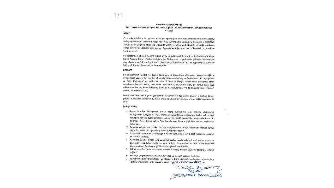 Başkan Bakkalcıoğlu, şiddet ve tacizi önleme belgesini imzaladı