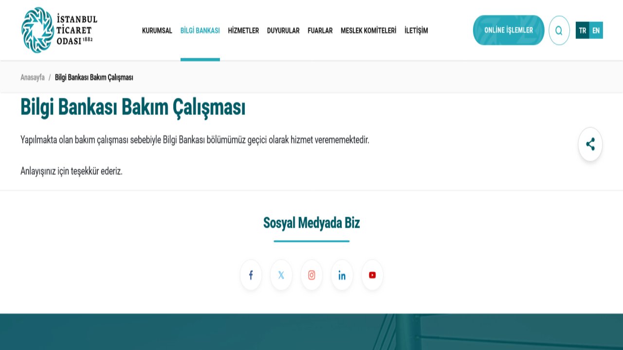 İTO Bilgi Bankası, Gazeteci Metin Cihan’ın haberinden sonra bakımda