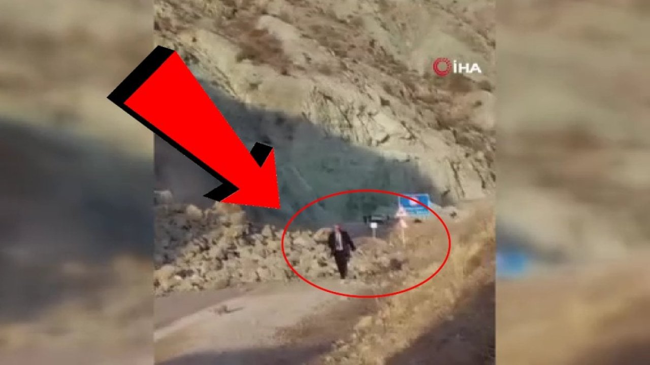 Heyelan sırasında bir kişi son anda kurtuldu: O anlar kameralara takıldı