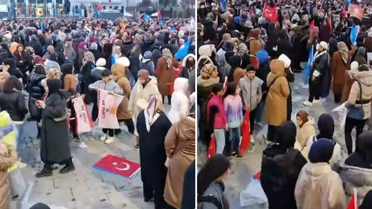 Erdoğan'ın mitinginde Türk Bayrağı'nı yere sererek namaz kılan kadın tepkilere yol açtı!