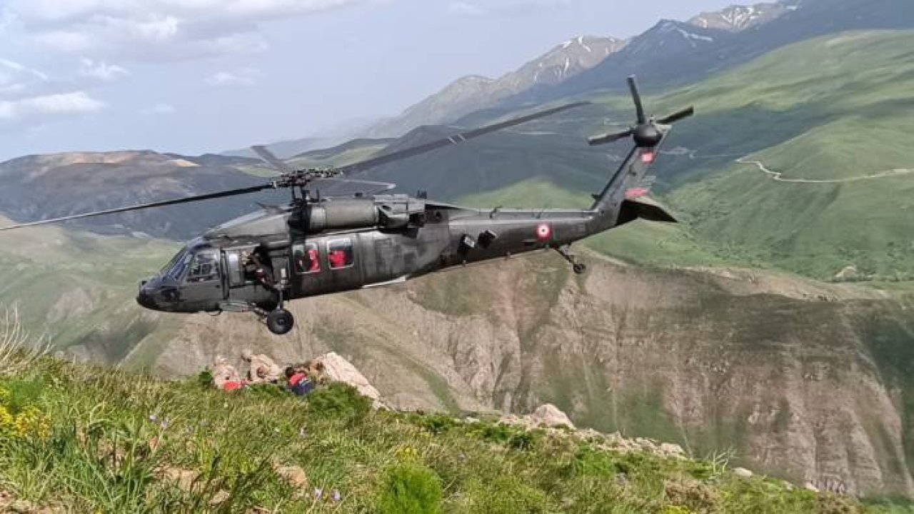 Erzurum'da kayalıklardan düşen kadın ambulans helikopterle kurtarıldı!