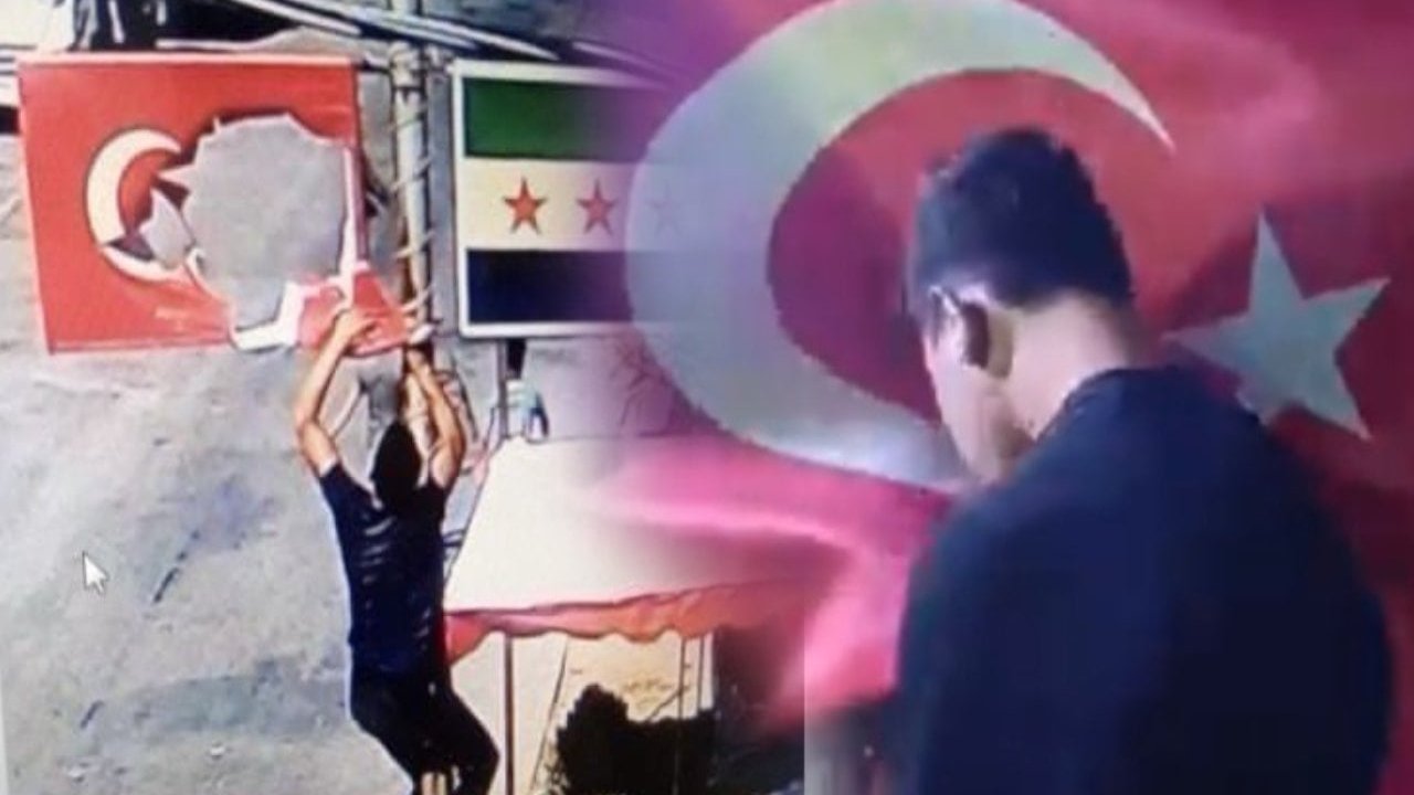 Suriye'de Türk Bayrağını Parçalayan Şahıs Özür Diledi ve Bayrağı Öptü!