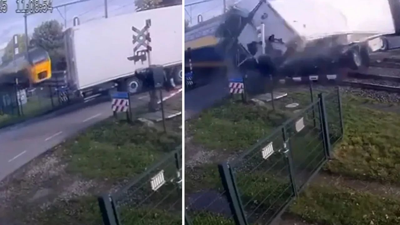 Hollanda’da Hemzemin Geçitte Korkunç Kaza: Armut Yüklü Tıra Tren Çarptı, 5 Yaralı