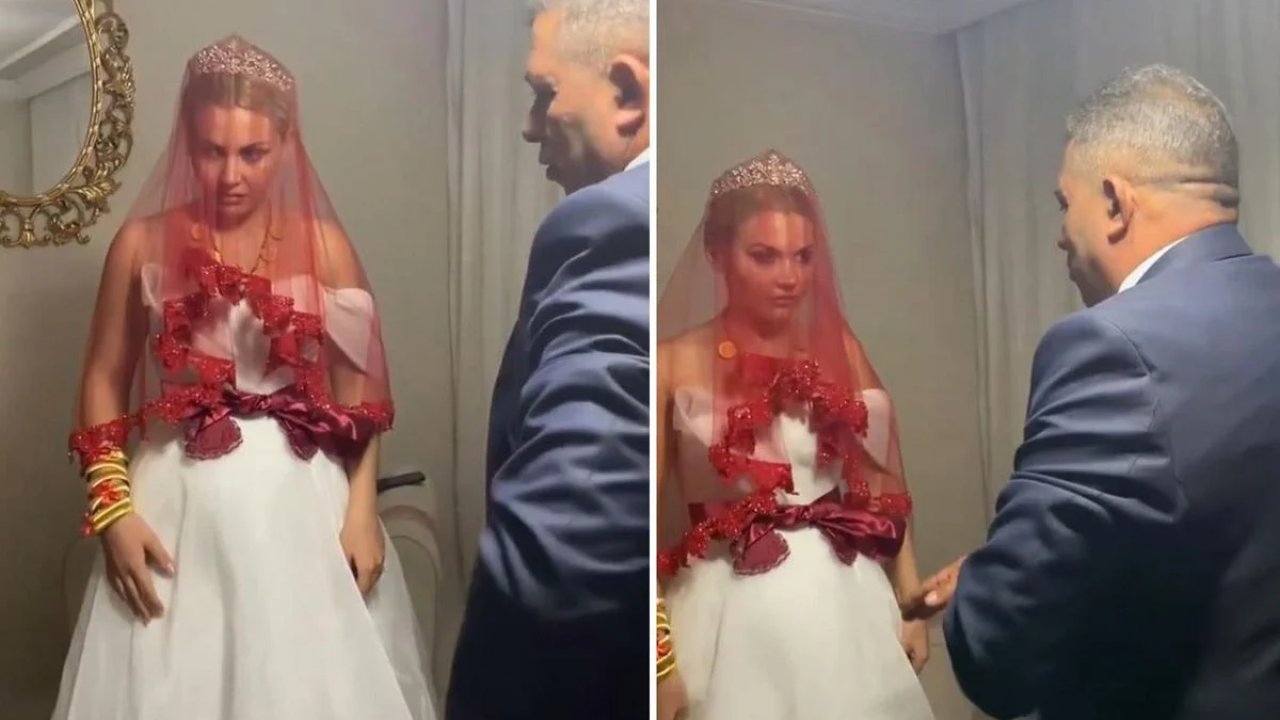 Bu nasıl gelenek? Gelinin yüz ifadesi yaşananları adeta özetledi! “Babanın ayağını öpmeyecek misin?