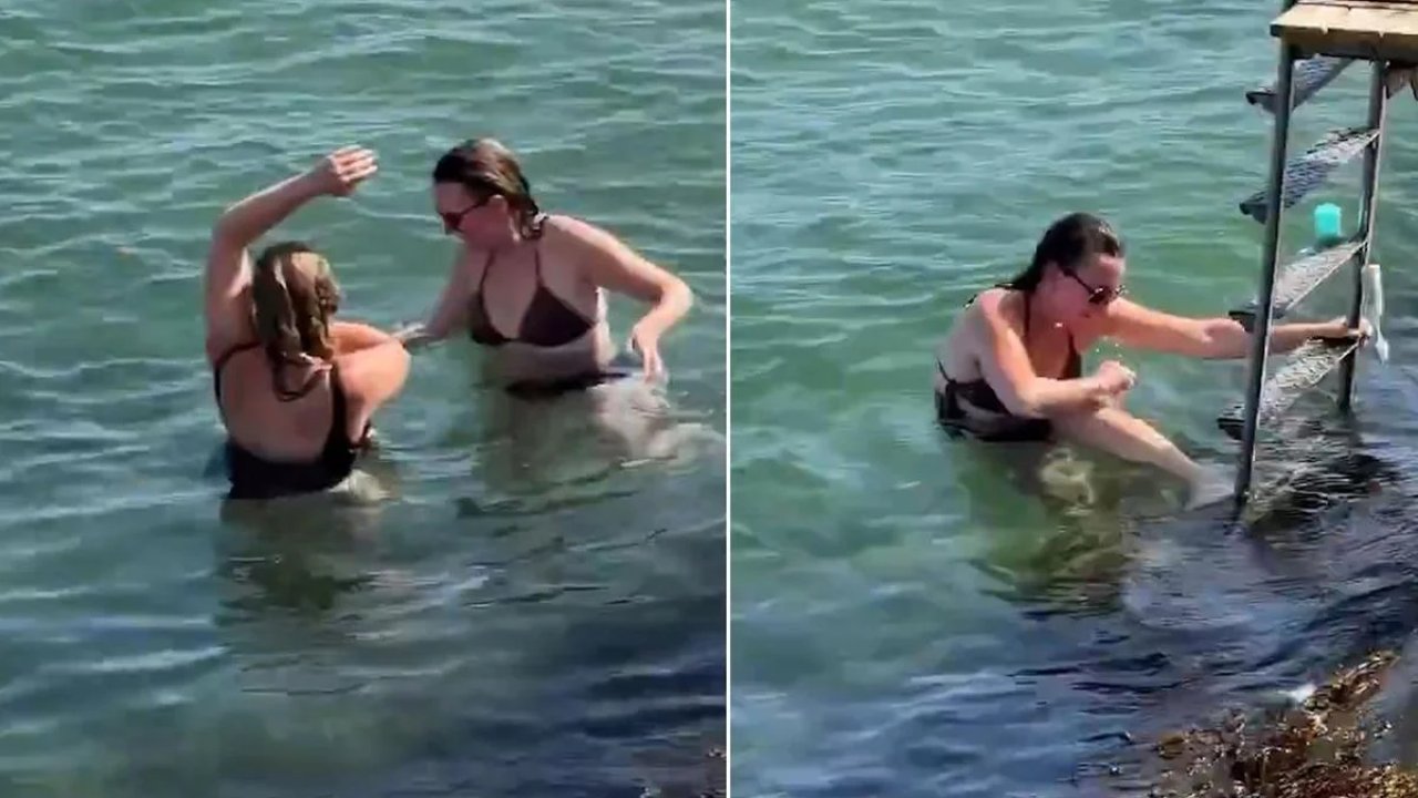 Herkesin gözü önünde yaptılar! Gölün içinde tıraş olan iki kadın tepki çekti!