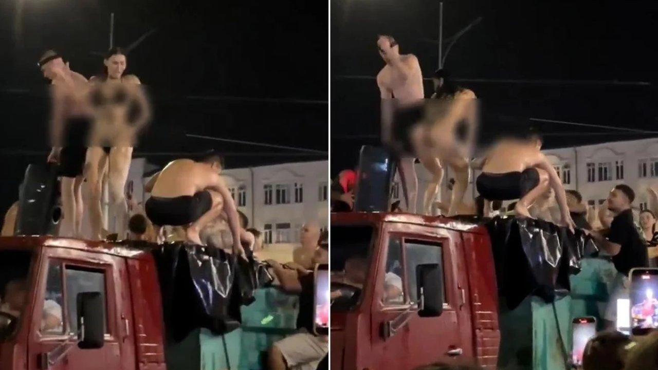 Savaş ülkesinden şaşırtan görüntüler! Kamyon kasasını havuza çevirdiler!
