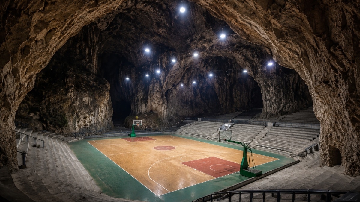 Mağaranın içini oyup basketbol sahası yaptılar! Binlerce yıllık doğayı dönüştürdüler!