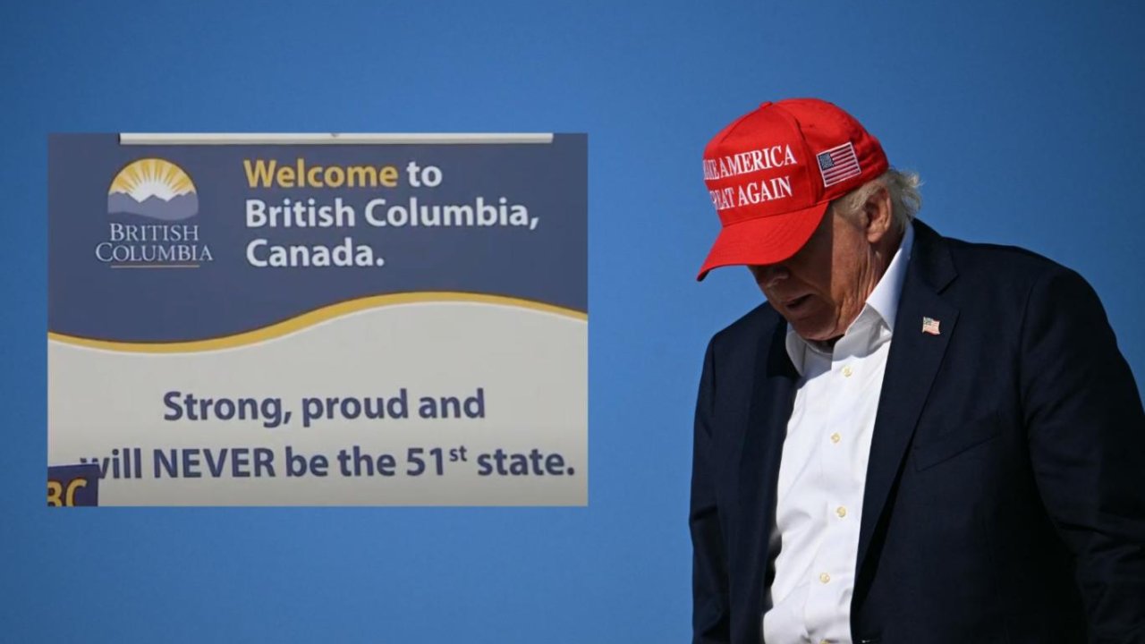 Kanada eyaleti, Trump'la dalga geçmek için yeni sınır tabelaları yerleştirdi