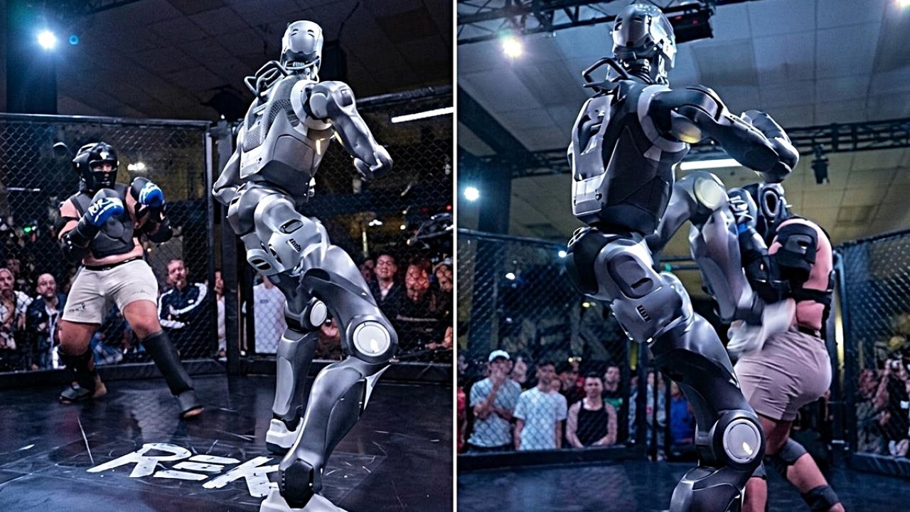Terminatör Dövüşü Gerçek Oldu! İnsansı Robot İnsan Rakibini Kafeste Yere Serdi!