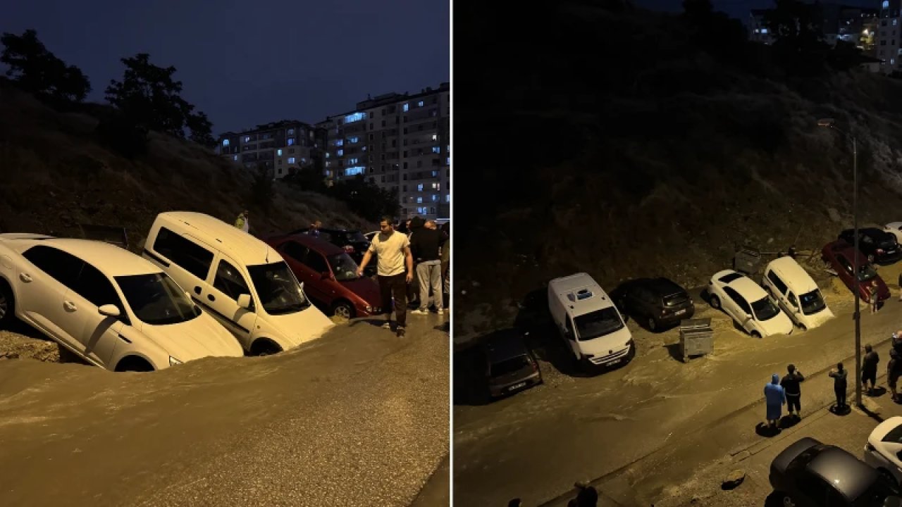 Ankara'da Sağanak Sonrası Yol Çöktü! Araçlar Zarar Gördü!