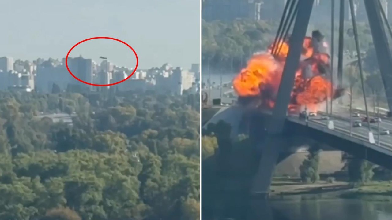 Rusya Kiev'deki Kuzey Köprüsü'nü vurdu: Saldırının görüntüleri ortaya çıktı!
