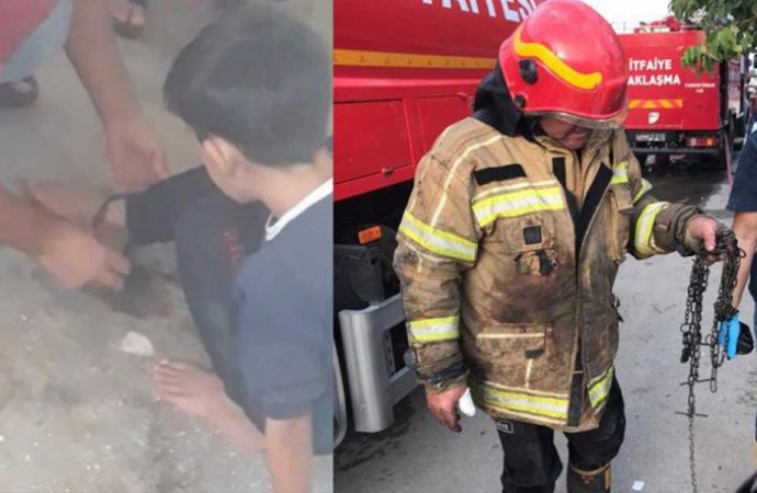 Yangın çıkan evde zincirle bağlanmış çocuk bulundu!