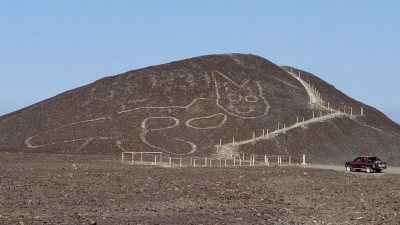 Peru'da çölün ortasında 2 bin yıllık dev kedi figürü keşfedildi