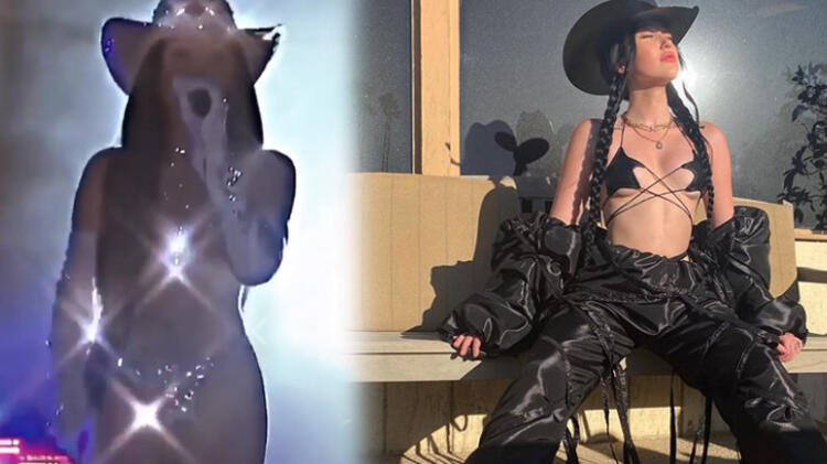 Şeffaf kostümüyle dikkat çeken Miley Cyrus'un kardeşi, bacak arası sansürlenince tepki gösterdi
