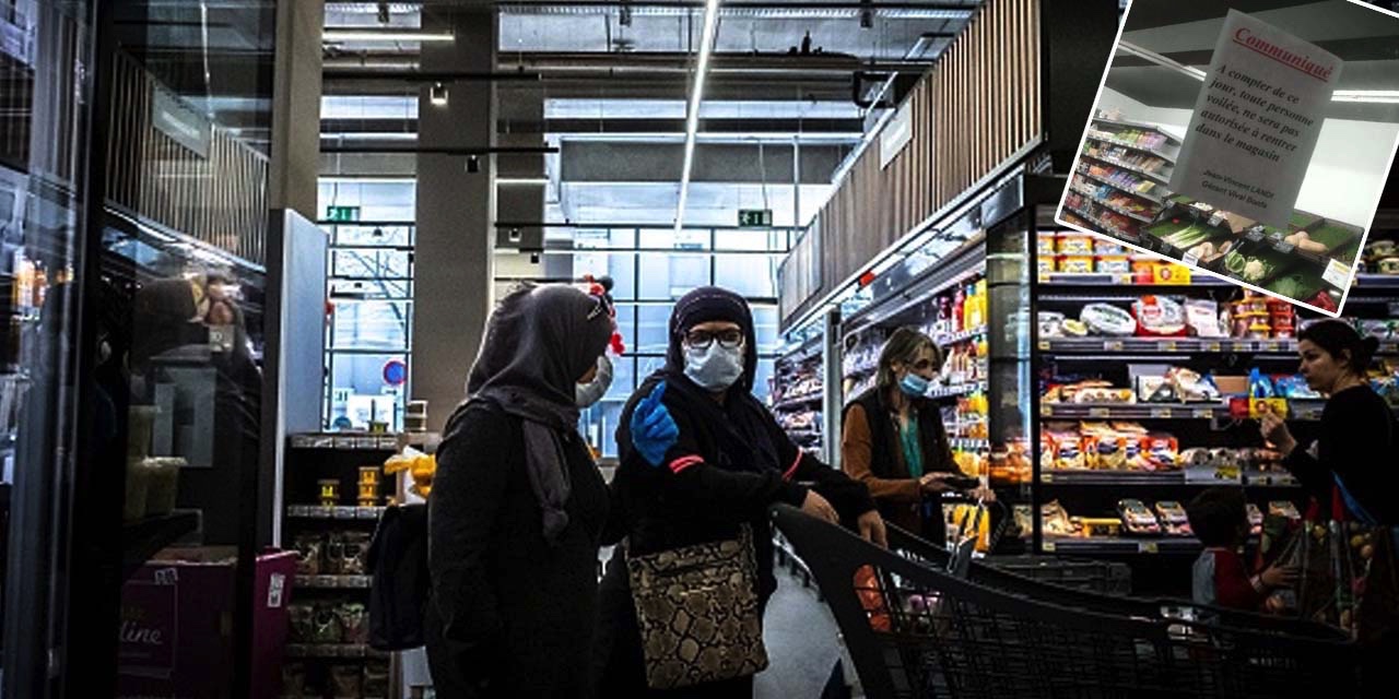 Fransa'da bir marketin kapısına 