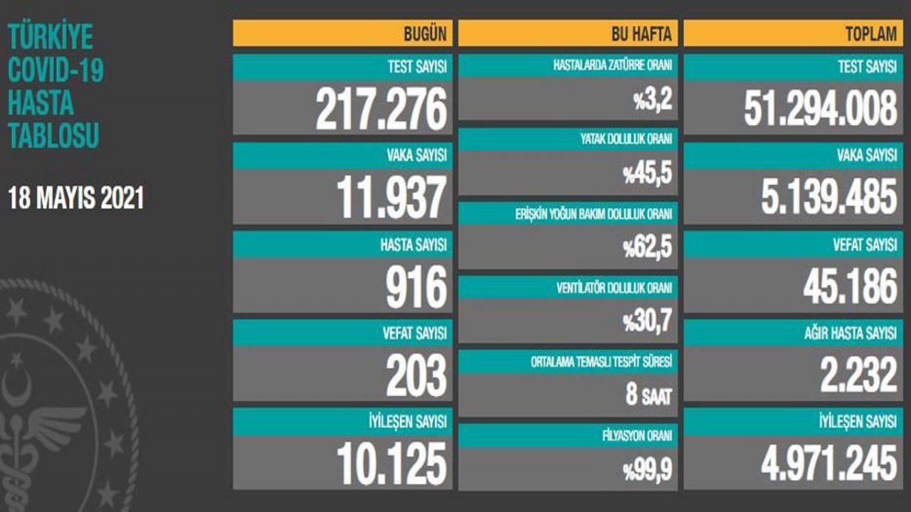 18 Mayıs koronavirüs tablosu. 203 kişi hayatını kaybetti